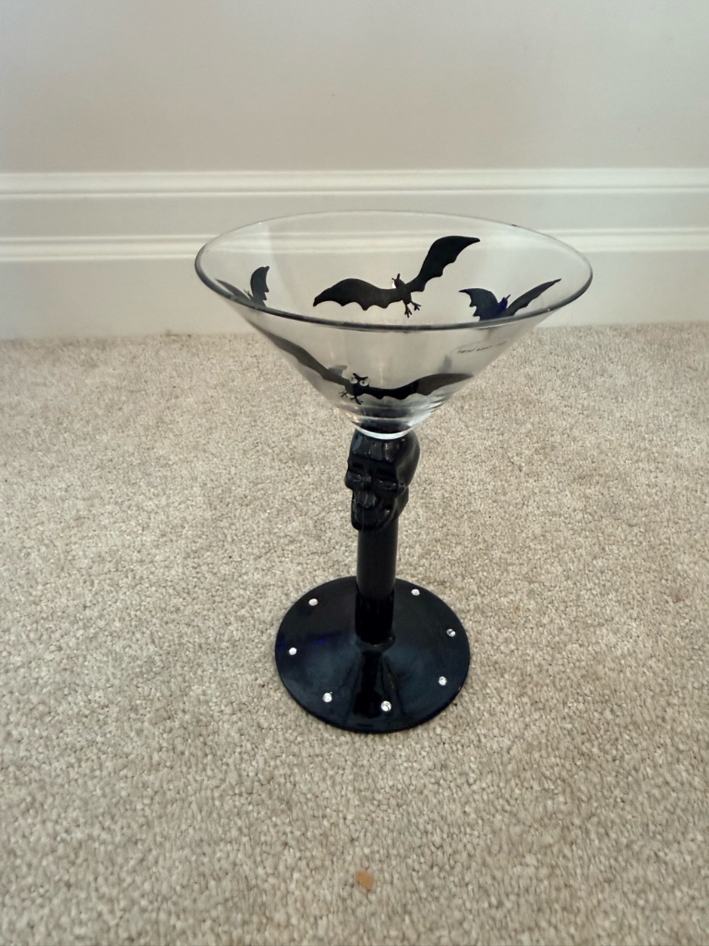 Gothic Bat Martini Glass - Black & Clear Halloween Cocktail Glass - Picture 1 of 5
